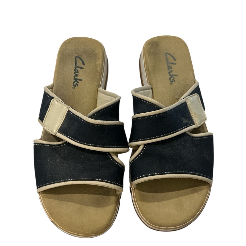 Clarks Black and Tan Slip-On Sandals